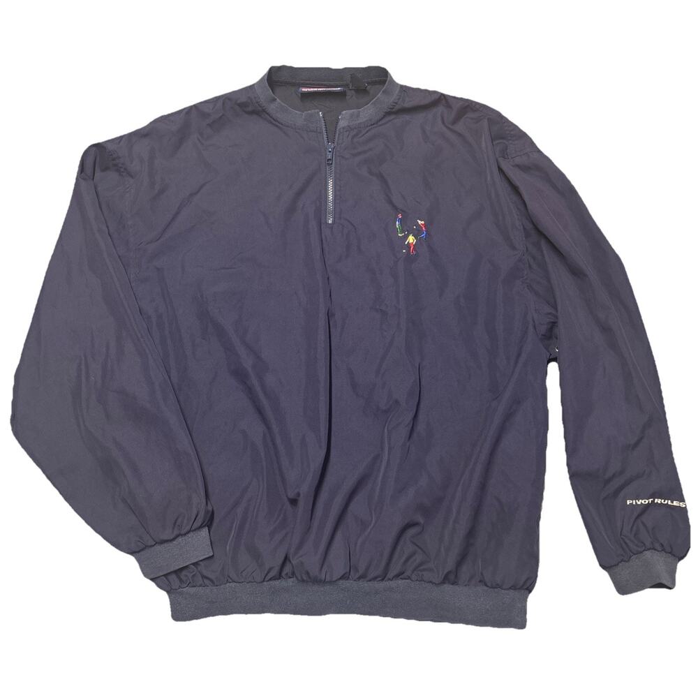 VTG Pivot Rules Golf Pullover Men XL 1/4 Zip Graphic 90s Embroidered Long Sleeve